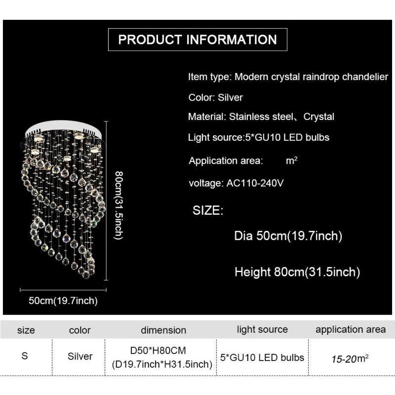 Lustre en cristal moderne, plafonnier rond en forme de goutte d'eau