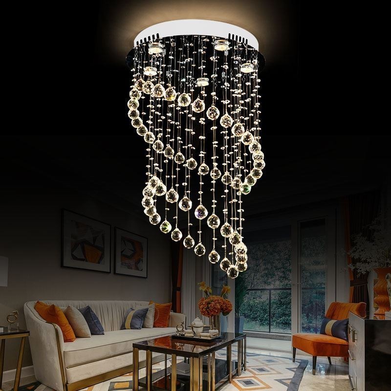 Lustre en cristal moderne, plafonnier rond en forme de goutte d'eau