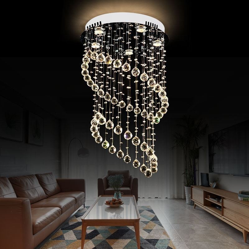Lustre en cristal moderne, plafonnier rond en forme de goutte d'eau