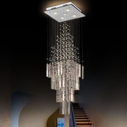 Lustre carré moderne en cristal, plafonnier contemporain élégant pour escalier duplex
