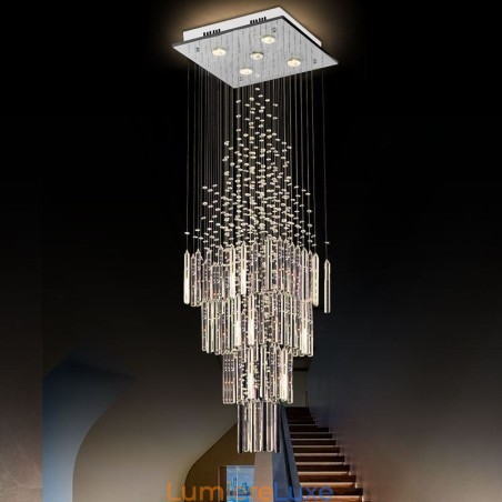 Lustre carré moderne en cristal, plafonnier contemporain élégant pour escalier duplex Lustre carré moderne en cristal, plafonnier contemporain élégant pour escalier duplex