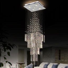 Lustre carré moderne en cristal, plafonnier contemporain élégant pour escalier duplex