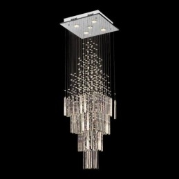 Lustre carré moderne en cristal, plafonnier contemporain élégant pour escalier duplex