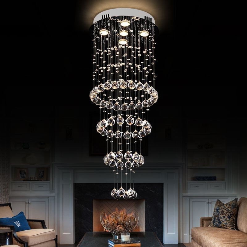 Lustre en cristal contemporain élégant pour escalier duplex