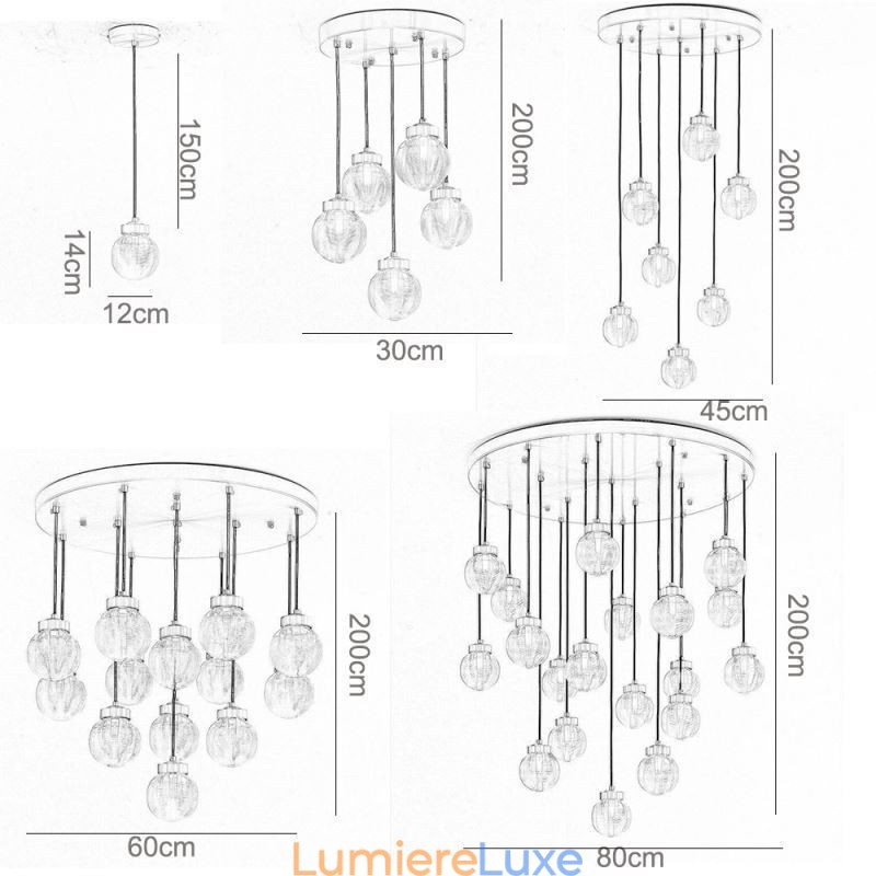 Suspension américaine en forme de grappe, plafonnier luxueux en forme de boule de verre