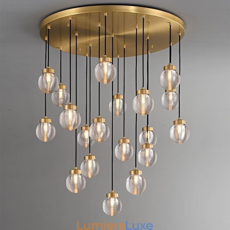 Suspension américaine en forme de grappe, plafonnier luxueux en forme de boule de verre