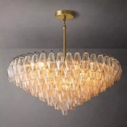 Suspension américaine en verre ambré transparent 90 cm 14 lumières