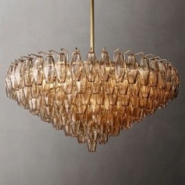 Suspension américaine en verre ambré transparent 90 cm 14 lumières