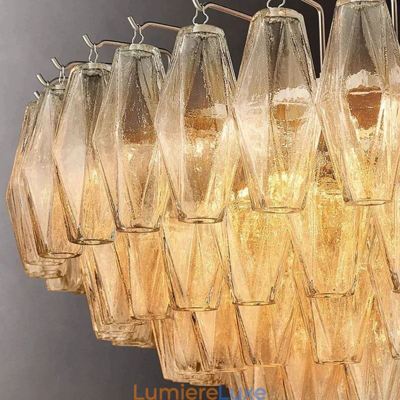 Suspension américaine en verre ambré transparent 90 cm 14 lumières