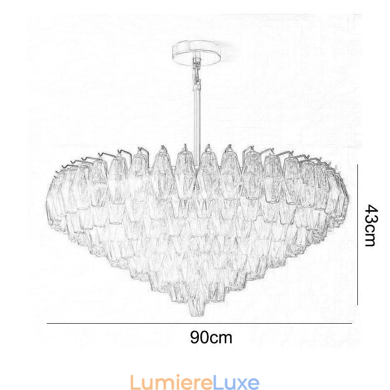 Suspension américaine en verre ambré transparent 90 cm 14 lumières