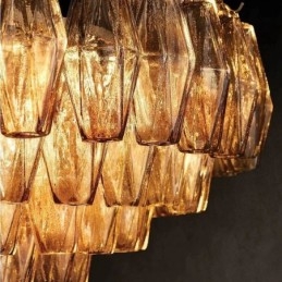 Suspension américaine en verre ambré transparent 90 cm 14 lumières