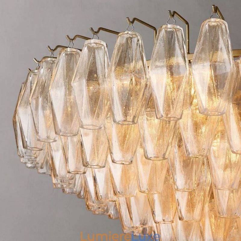 Suspension américaine en verre ambré transparent 90 cm 14 lumières
