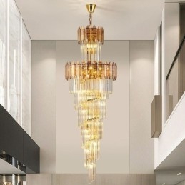 Suspension conique en cristal, plafonnier décoratif duplex de luxe