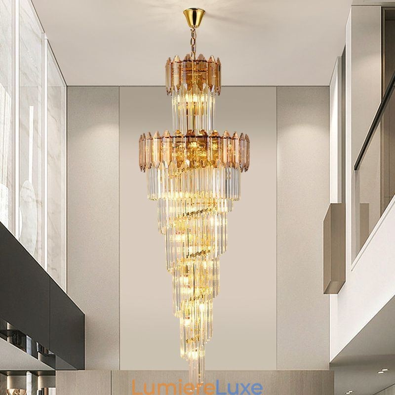 Suspension conique en cristal, plafonnier décoratif duplex de luxe