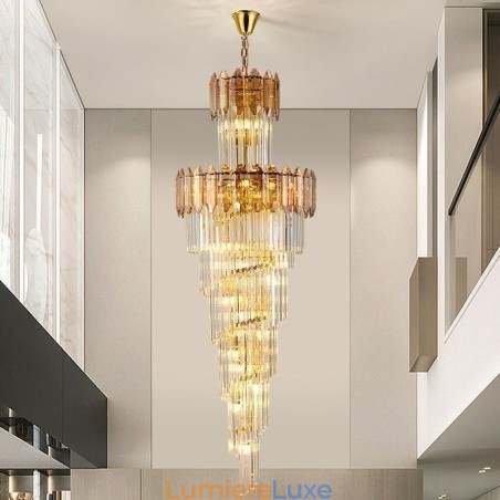 Suspension conique en cristal, plafonnier décoratif duplex de luxe Suspension conique en cristal, plafonnier décoratif duplex de luxe