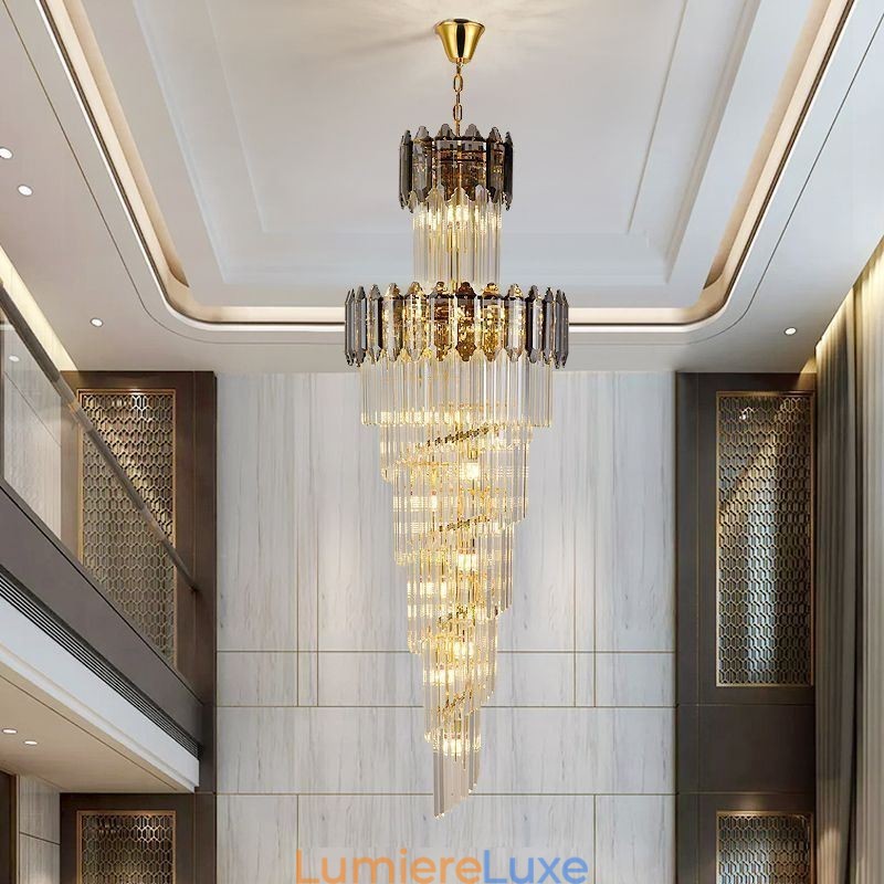 Suspension conique en cristal, plafonnier décoratif duplex de luxe
