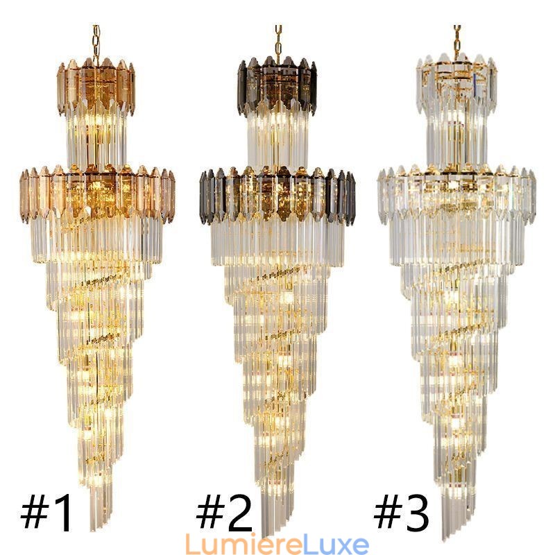 Suspension conique en cristal, plafonnier décoratif duplex de luxe