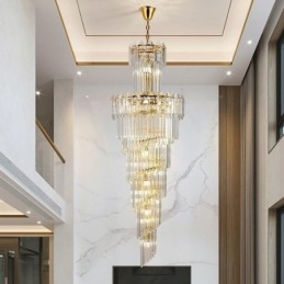 Suspension conique en cristal, plafonnier décoratif duplex de luxe