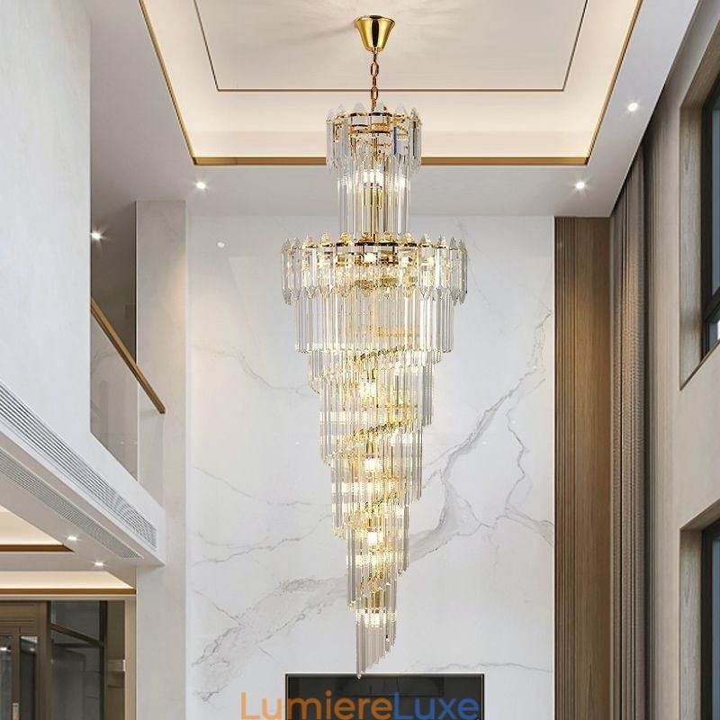 Suspension conique en cristal, plafonnier décoratif duplex de luxe