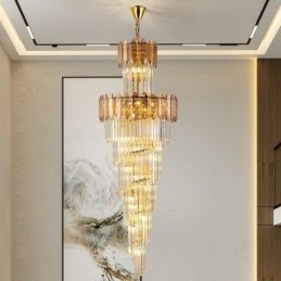 Suspension conique en cristal, plafonnier décoratif duplex de luxe