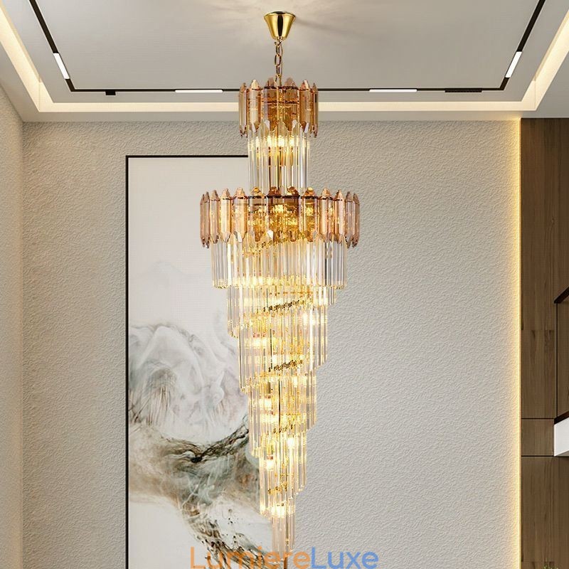 Suspension conique en cristal, plafonnier décoratif duplex de luxe