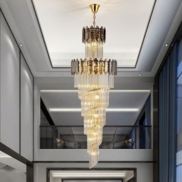 Suspension conique en cristal, plafonnier décoratif duplex de luxe
