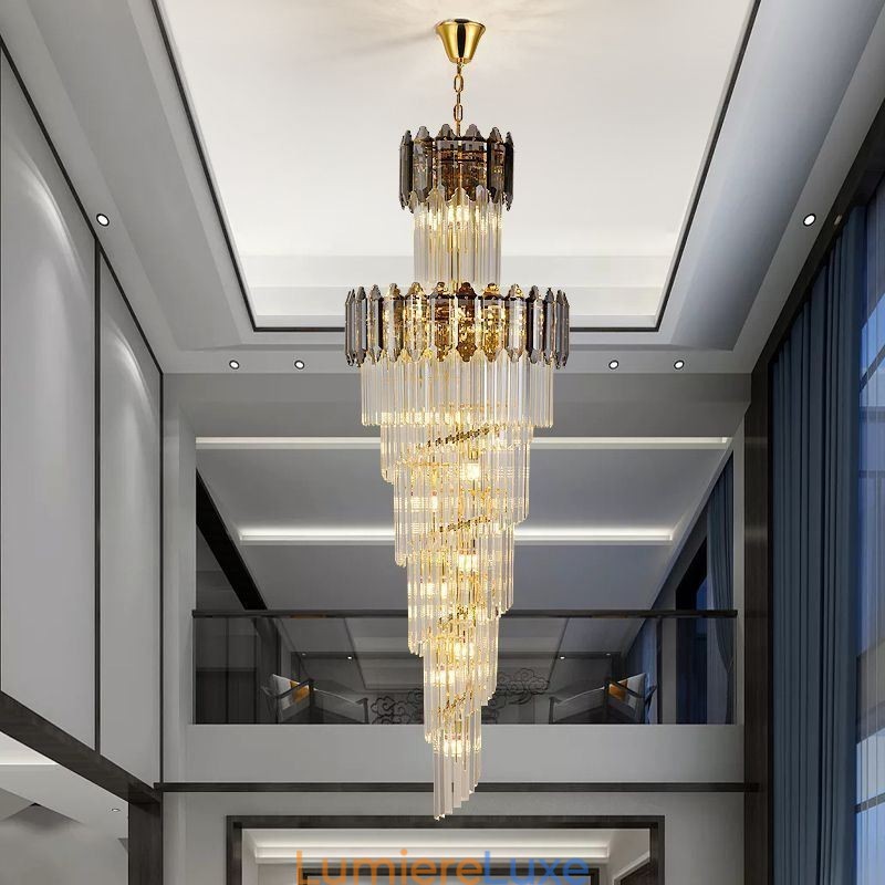 Suspension conique en cristal, plafonnier décoratif duplex de luxe