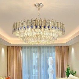 Suspension en cristal à plumes dorées, plafonnier décoratif duplex