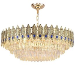 Suspension en cristal à plumes dorées, plafonnier décoratif duplex