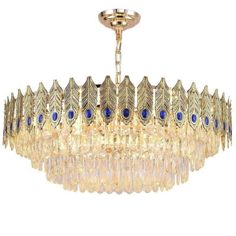 Suspension en cristal à plumes dorées, plafonnier décoratif duplex