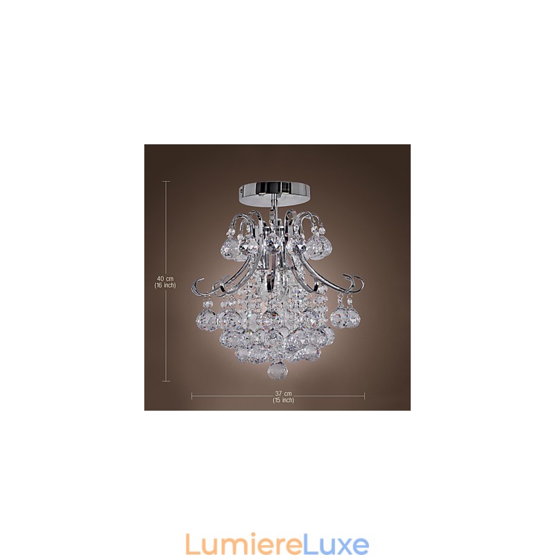 Lustre moderne contemporain en cristal de style mini en métal galvanisé à montage encastré