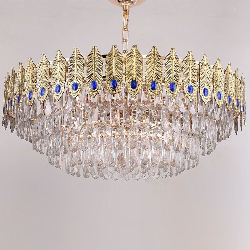 Suspension en cristal à plumes dorées, plafonnier décoratif duplex