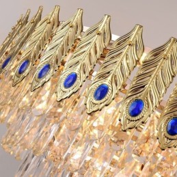 Suspension en cristal à plumes dorées, plafonnier décoratif duplex