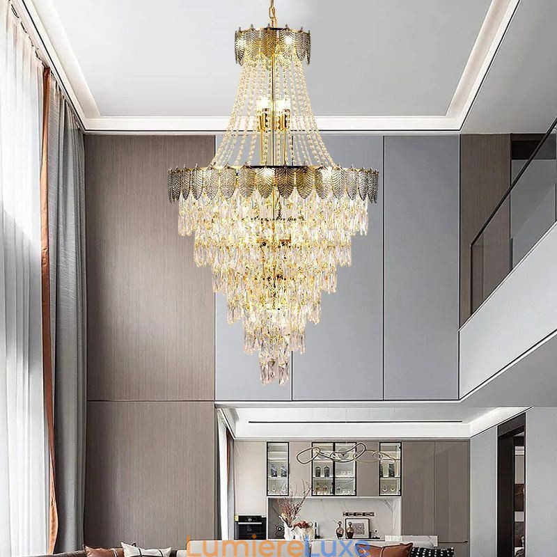 Suspension conique en cristal Plafonnier décoratif duplex accrocheur