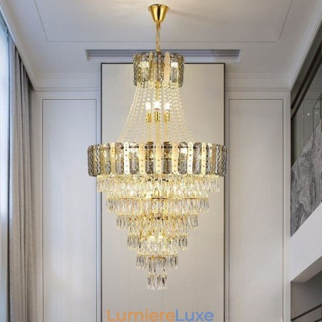 Suspension conique en cristal, plafonnier décoratif duplex exquis Suspension conique en cristal, plafonnier décoratif duplex exquis