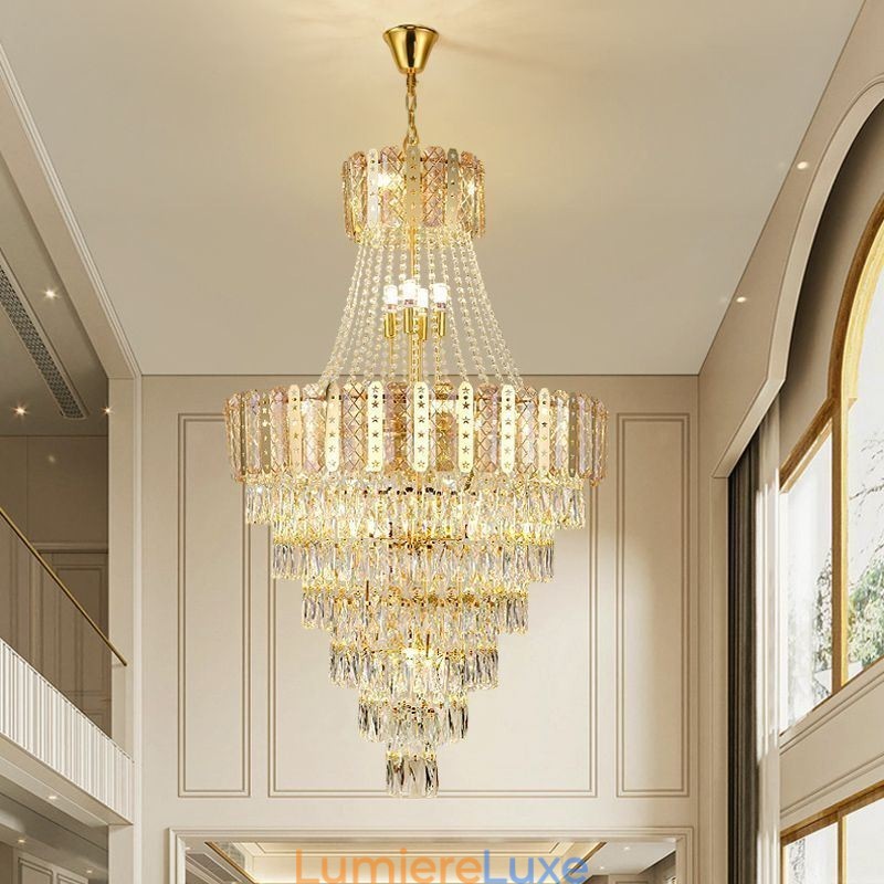 Suspension conique en cristal, plafonnier décoratif duplex exquis