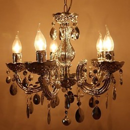 Lustre moderne en cristal acrylique argenté à 5 lumières