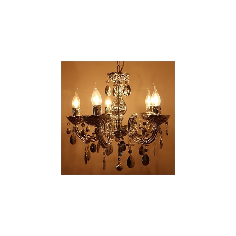 Lustre moderne en cristal acrylique argenté à 5 lumières