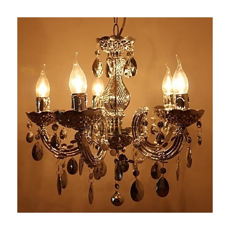 Lustre moderne en cristal acrylique argenté à 5 lumières Lustre moderne en cristal acrylique argenté à 5 lumières