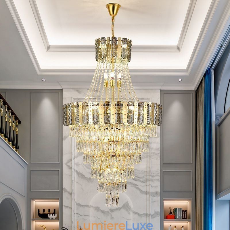Suspension conique en cristal, plafonnier décoratif duplex exquis
