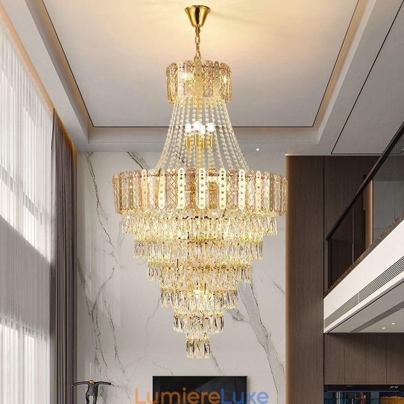 Suspension conique en cristal, plafonnier décoratif duplex exquis