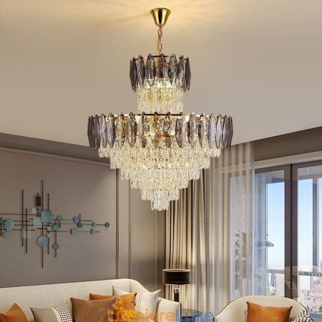 Suspension conique en cristal Duplex Plafonnier décoratif 80 cm Suspension conique en cristal Duplex Plafonnier décoratif 80 cm