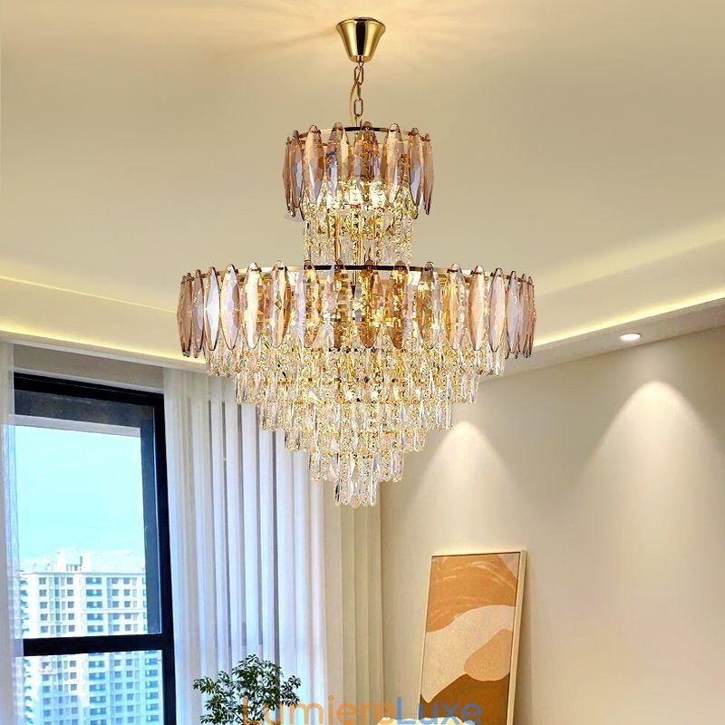 Suspension conique en cristal Duplex Plafonnier décoratif 80 cm