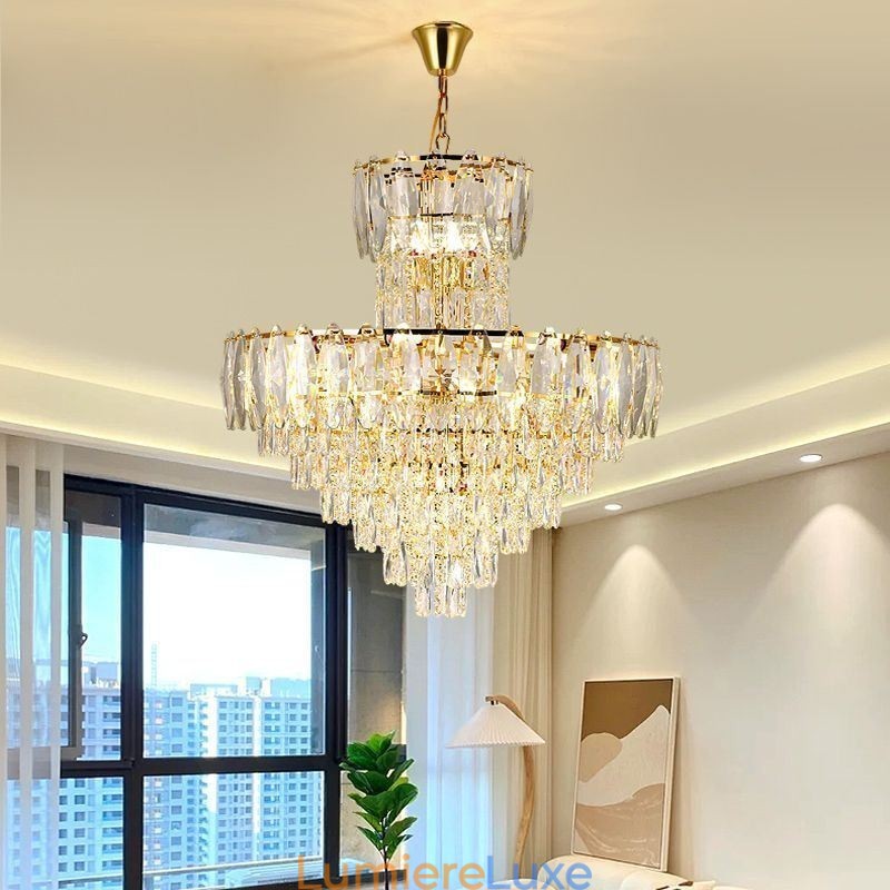 Suspension conique en cristal Duplex Plafonnier décoratif 80 cm