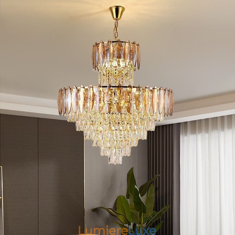 Suspension conique en cristal Duplex Plafonnier décoratif 80 cm
