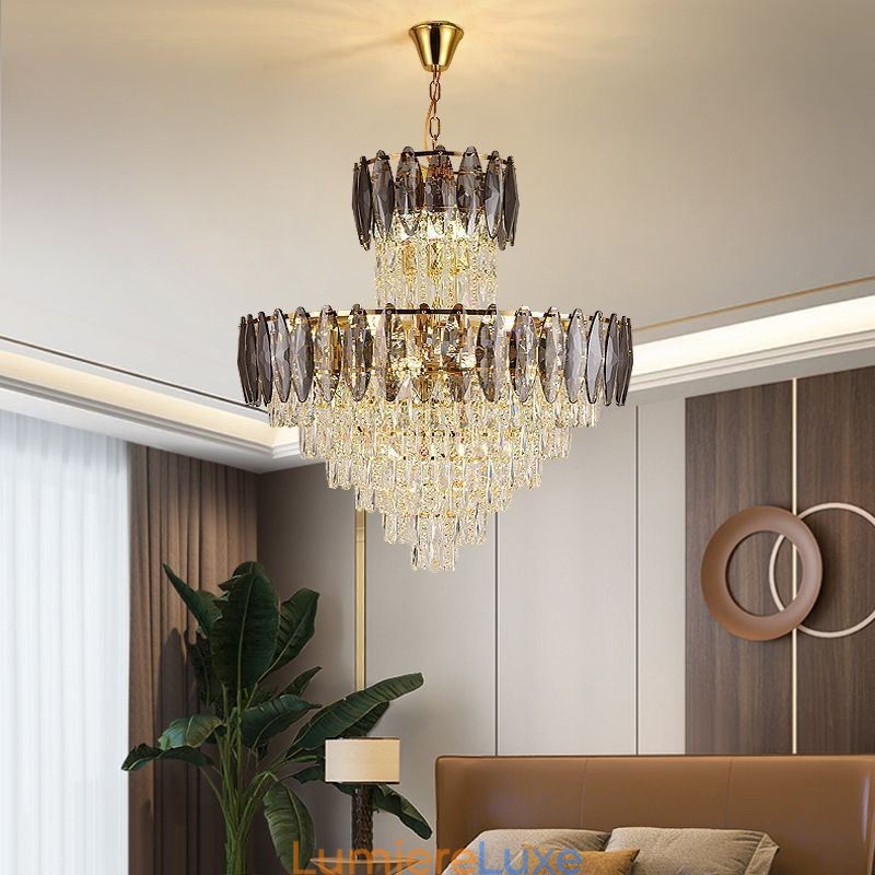 Suspension conique en cristal Duplex Plafonnier décoratif 80 cm