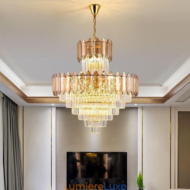 Suspension conique en cristal Plafonnier décoratif duplex