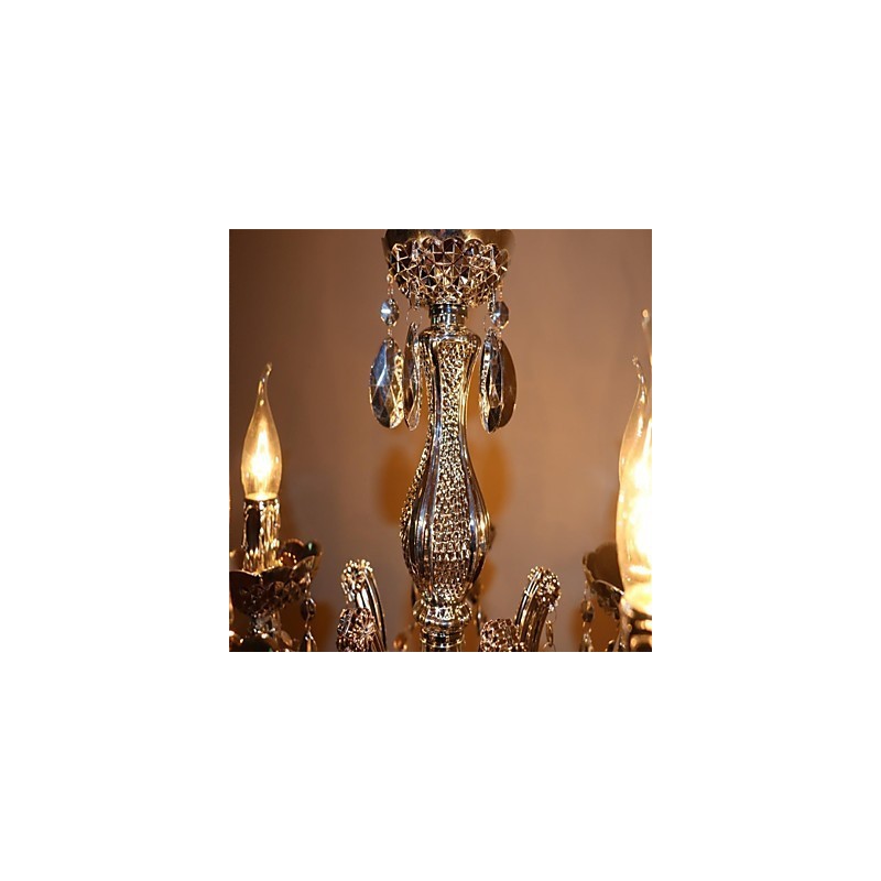 Lustre moderne en cristal acrylique argenté à 5 lumières