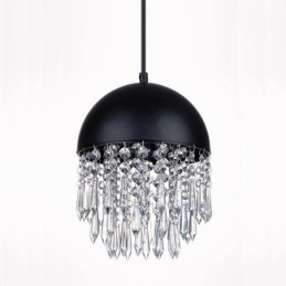 Suspension en cristal avec abat-jour noir et couvercle de pot