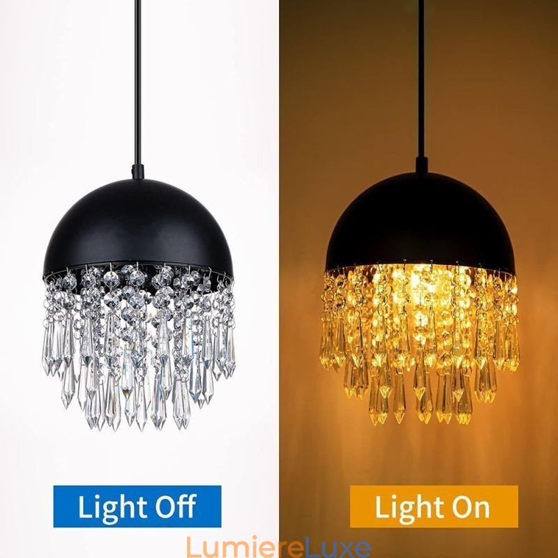 Suspension en cristal avec abat-jour noir et couvercle de pot
